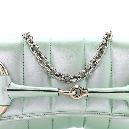 Iridescent Nappa Vertical Matelasse Medium Maxi Horsebit Chain Shoulder Bag Iridescent Salvy Green