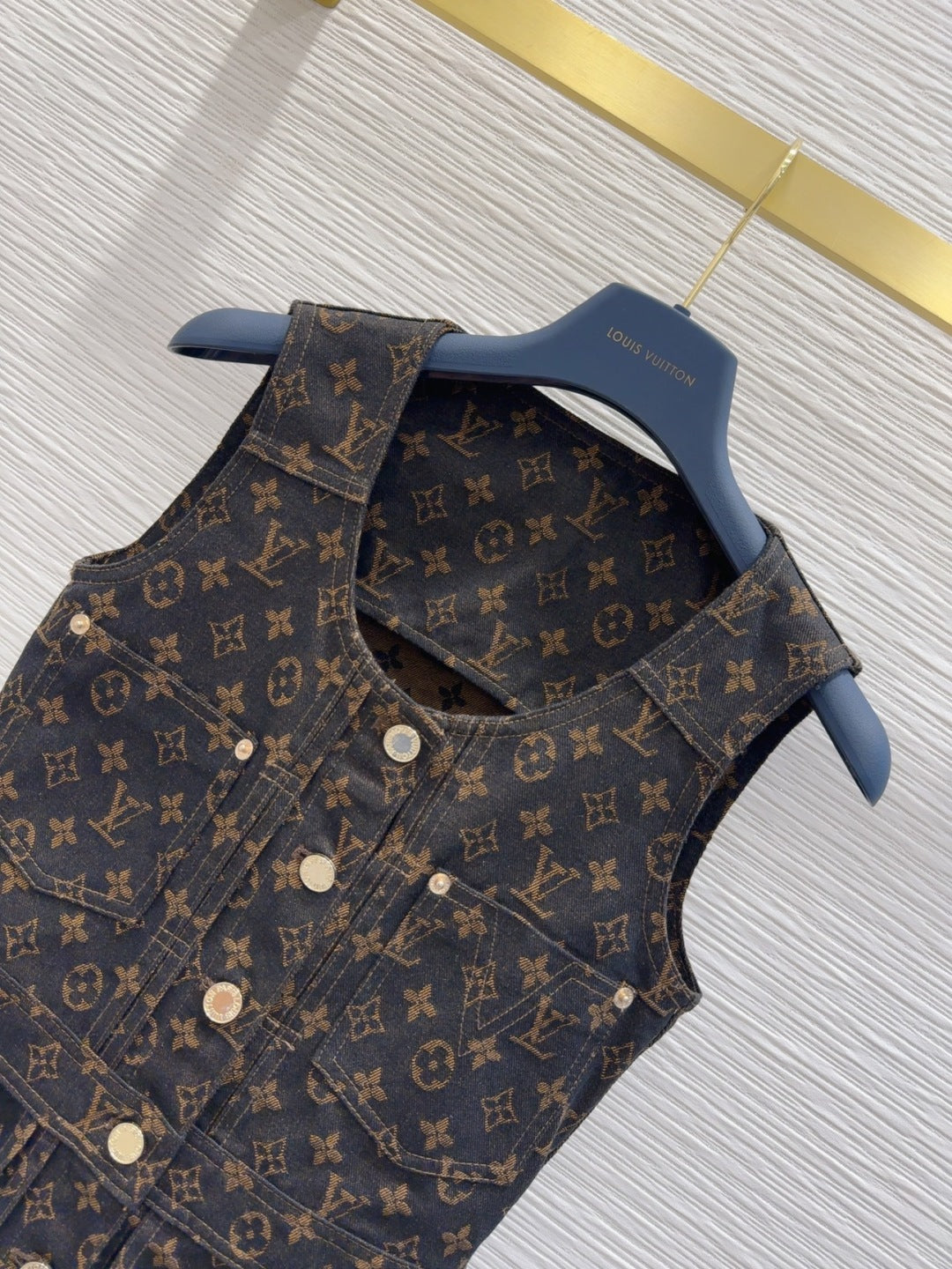 LV 25 Classic Logo Denim Vest Dress Black Cotton