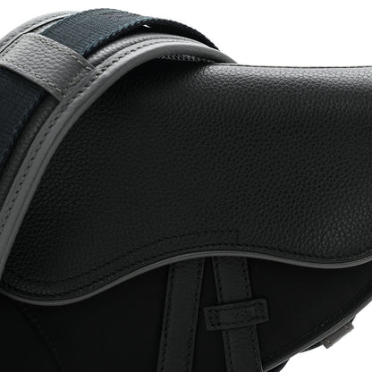 X SACAI Grained Calfskin Technical Fabric Mens Saddle Bag Black