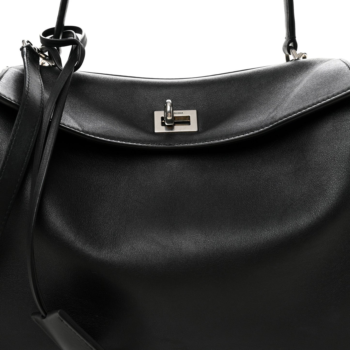Natural Smooth Calfskin Small Rodeo Top Handle Handbag Black