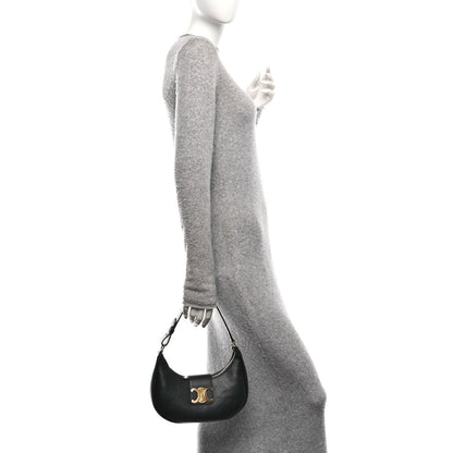 Smooth Calfskin Medium Strap Ava Triomphe Shoulder Bag Black