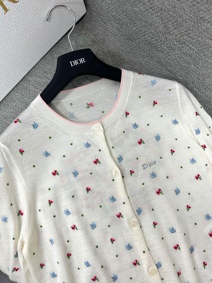 CD Dioramour Cardigan Embroidered Ivory Wool 349490
