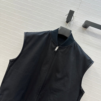 BV Sleeveless Vest Jacket in Black Cotton