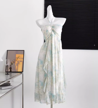 Beach holiday long dress slim halter neck dress temperament high-end tube top dress R0009