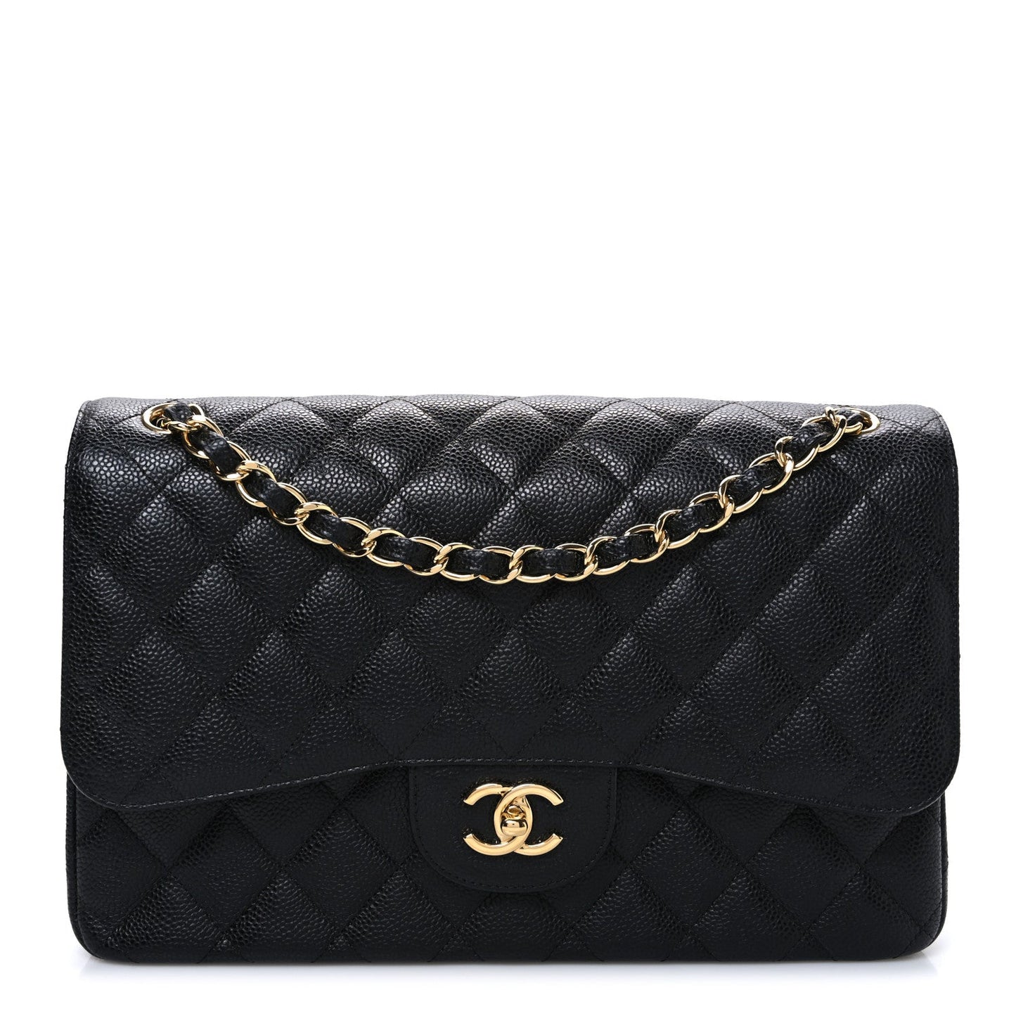 Caviar Quilted Jumbo Double Flap Black
