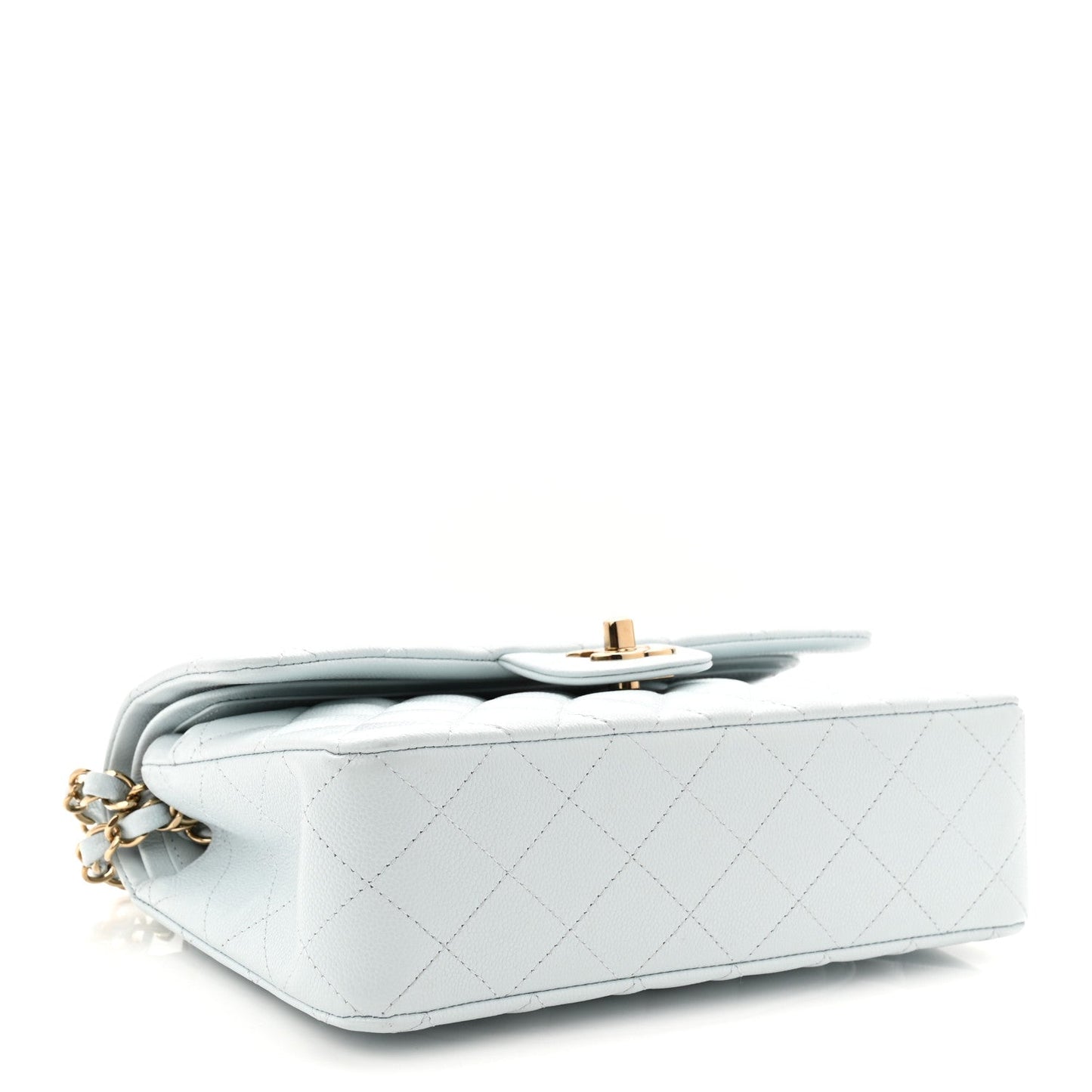 Caviar Quilted Small Double Flap Light Blue