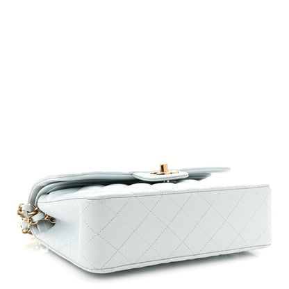 Caviar Quilted Small Double Flap Light Blue
