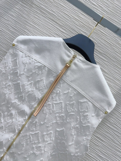 LV 25S Back Zipper Cute Vest Dress White Cotton