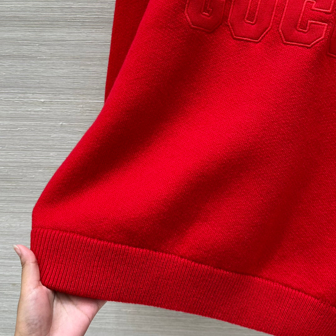 Gucci 25 Embroidered Pullover Sweater Red Wool