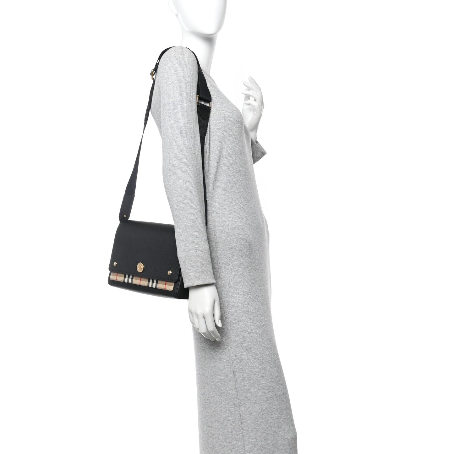 Grainy Calfskin Vintage Check Note Crossbody Bag Black