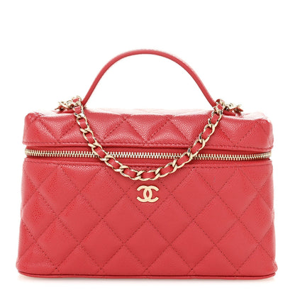 Caviar Quilted Top Handle Slim Vanity With Chain Red