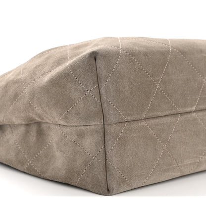 Suede Calfskin Lambskin Quilted Maxi Hobo Grey