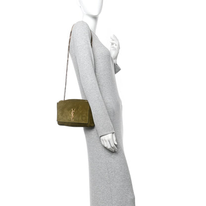 Smooth Calfskin Suede Small Reversible Monogram Kate Satchel Loden Green