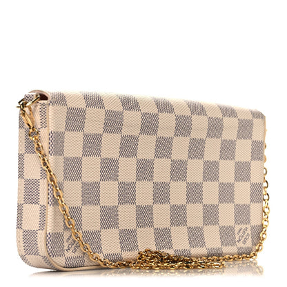 Damier Azur Pochette Felicie Chain Wallet Rose Ballerine