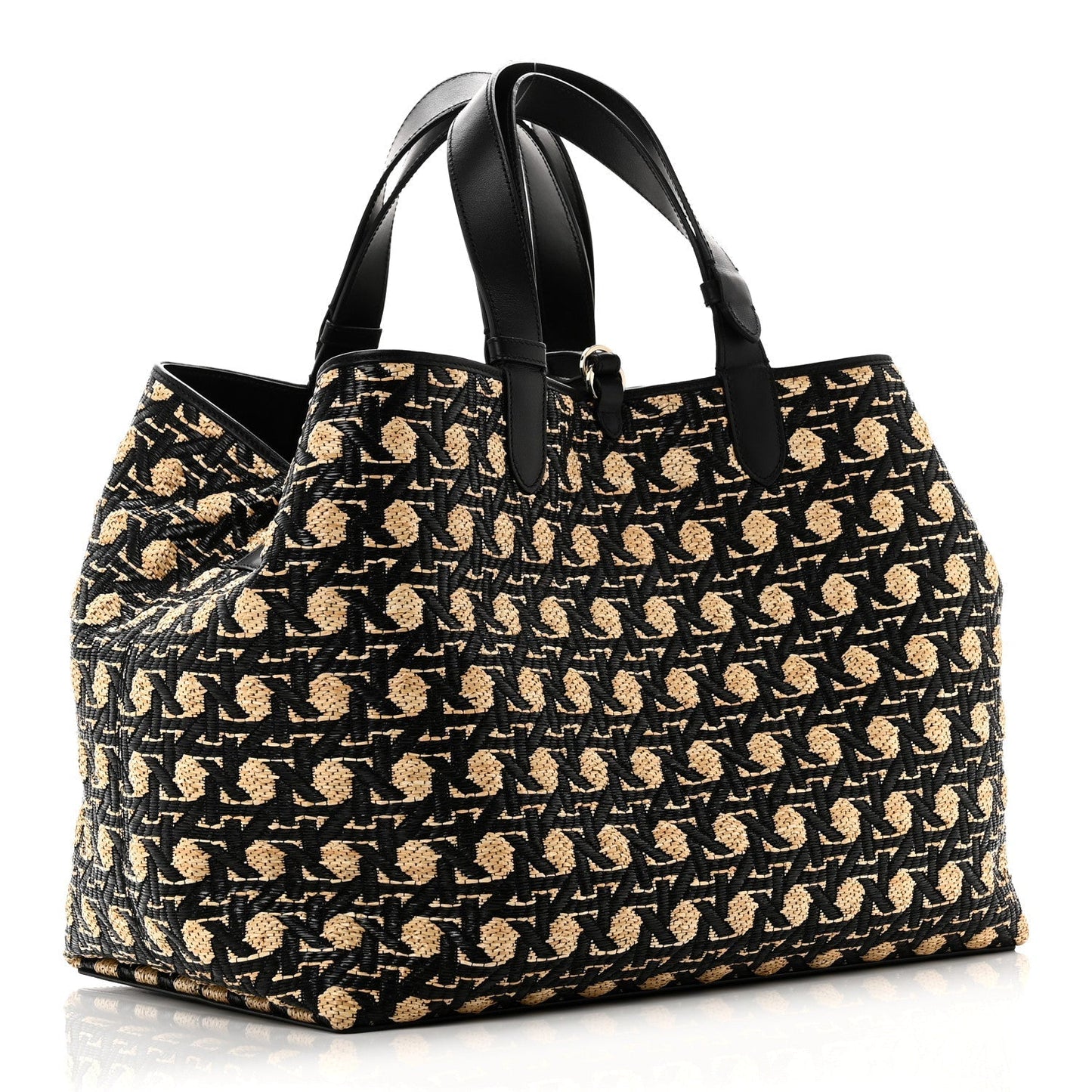 Raffia Calfskin Cannage Large Toujours Black Beige