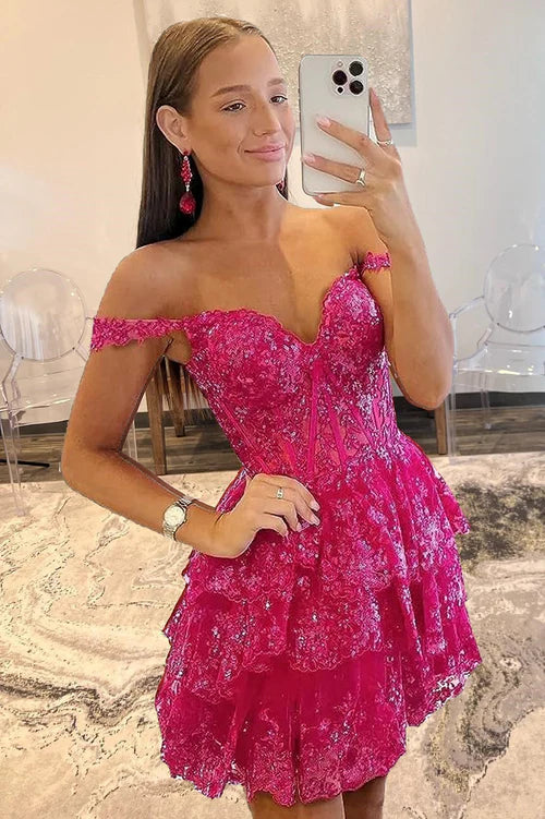 omberprom Short A-Line Graduation Dresses Sweetheart Tiered Homecoming Dress