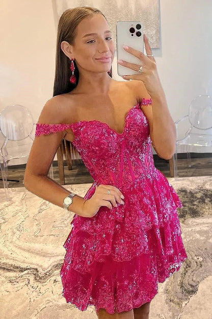 omberprom Short A-Line Graduation Dresses Sweetheart Tiered Homecoming Dress