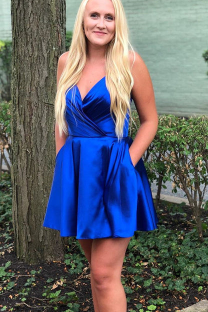 Spaghetti Straps Satin Homecoming Dresses,Mini Prom Dress