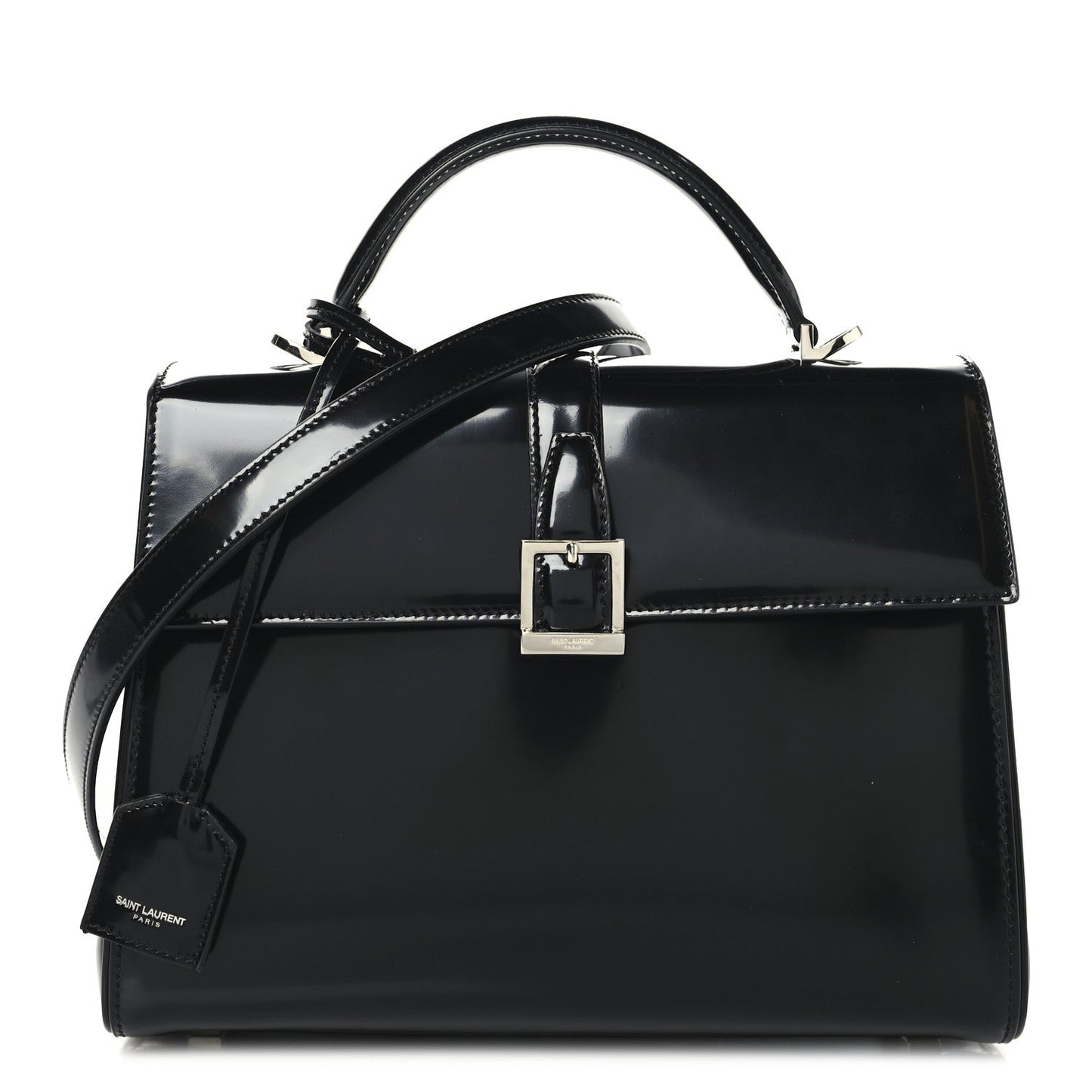 Shiny Calfskin Le Fermoir Top Handle Bag Small Black