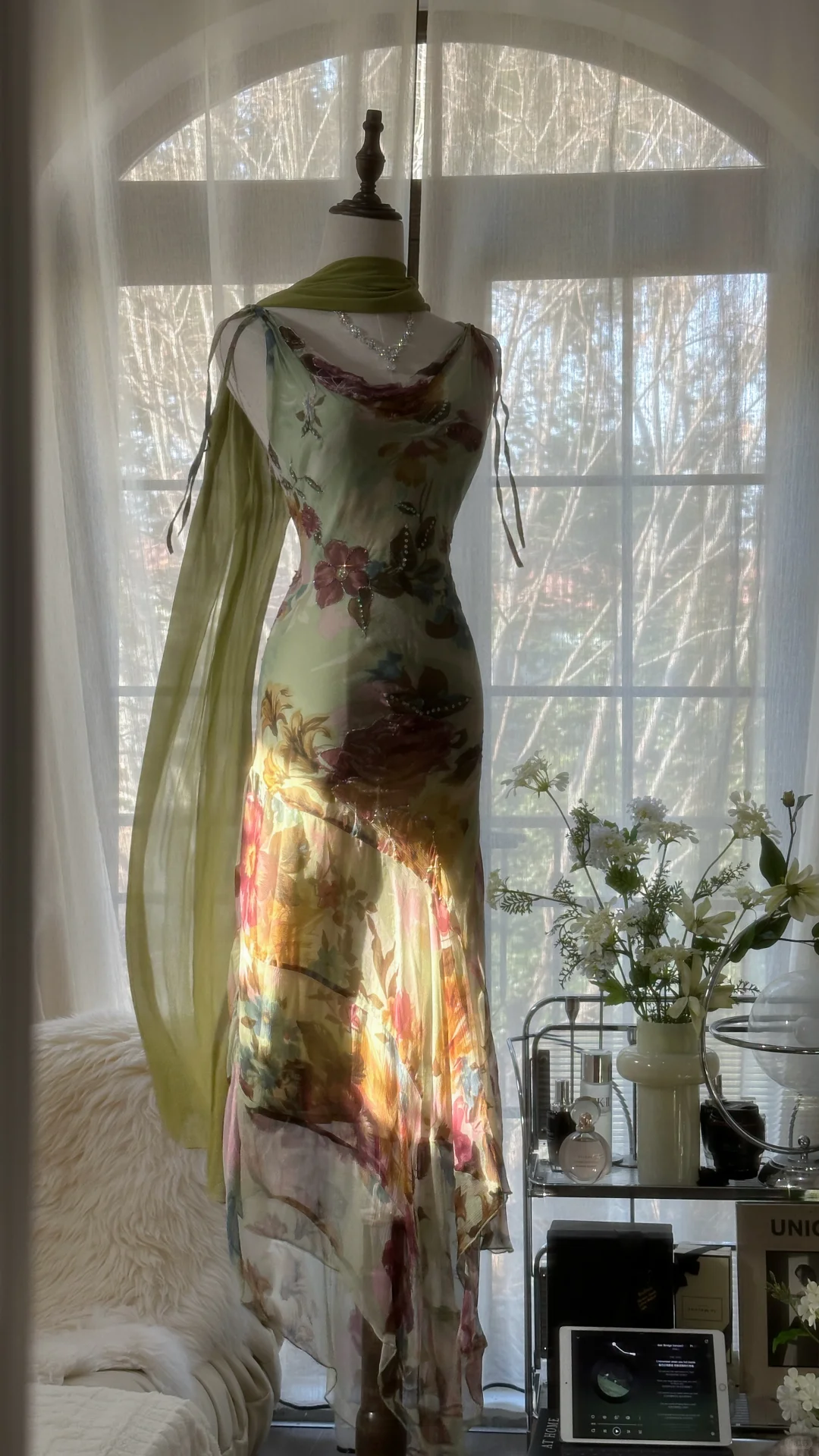 Elegant Green Fairy Gorgeous Floral Long Chiffon Spaghetti Strap Romantic Ball Gown Evening Dress Prom Dresses TP3968