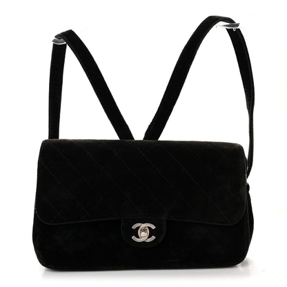 Velvet Quilted Flap Backpack Black