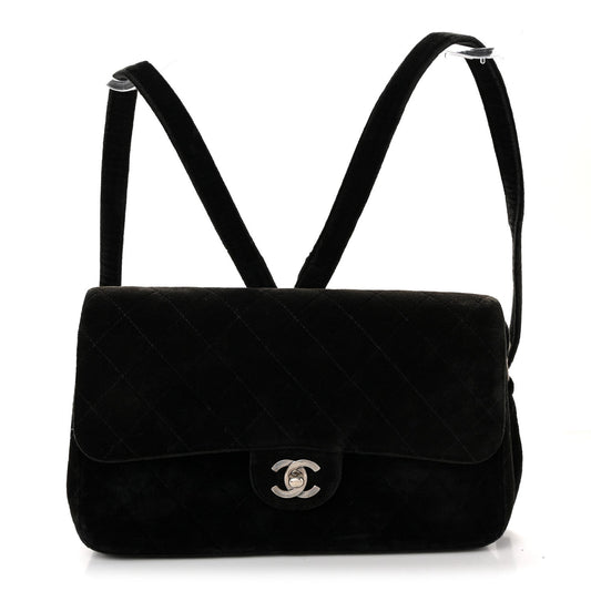 Velvet Quilted Flap Backpack Black