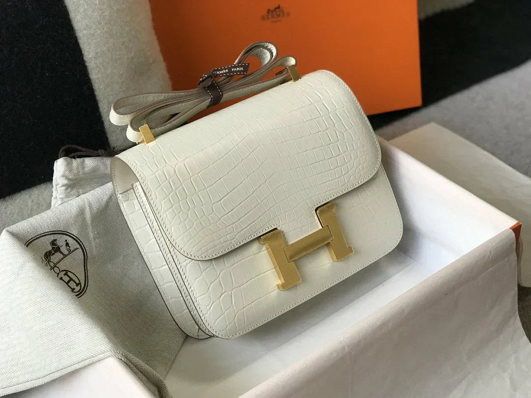 HMS Constance 23 Pattern Crocodile White Handbag