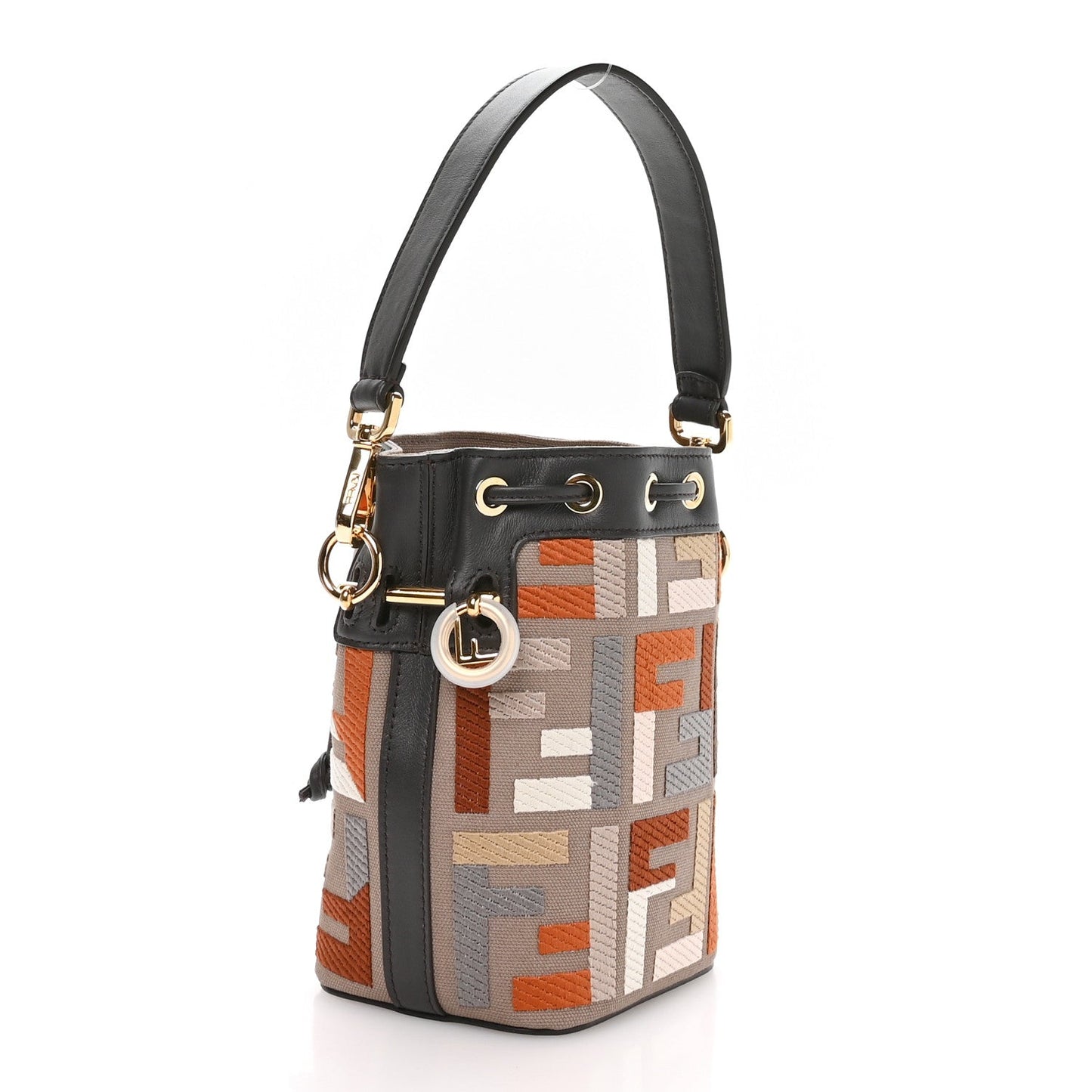 Kuban Canvas Vitello King F is Fendi FF Embroidered Mini Mon Tresor Bucket Bag Tartufo Ebano Multicolor