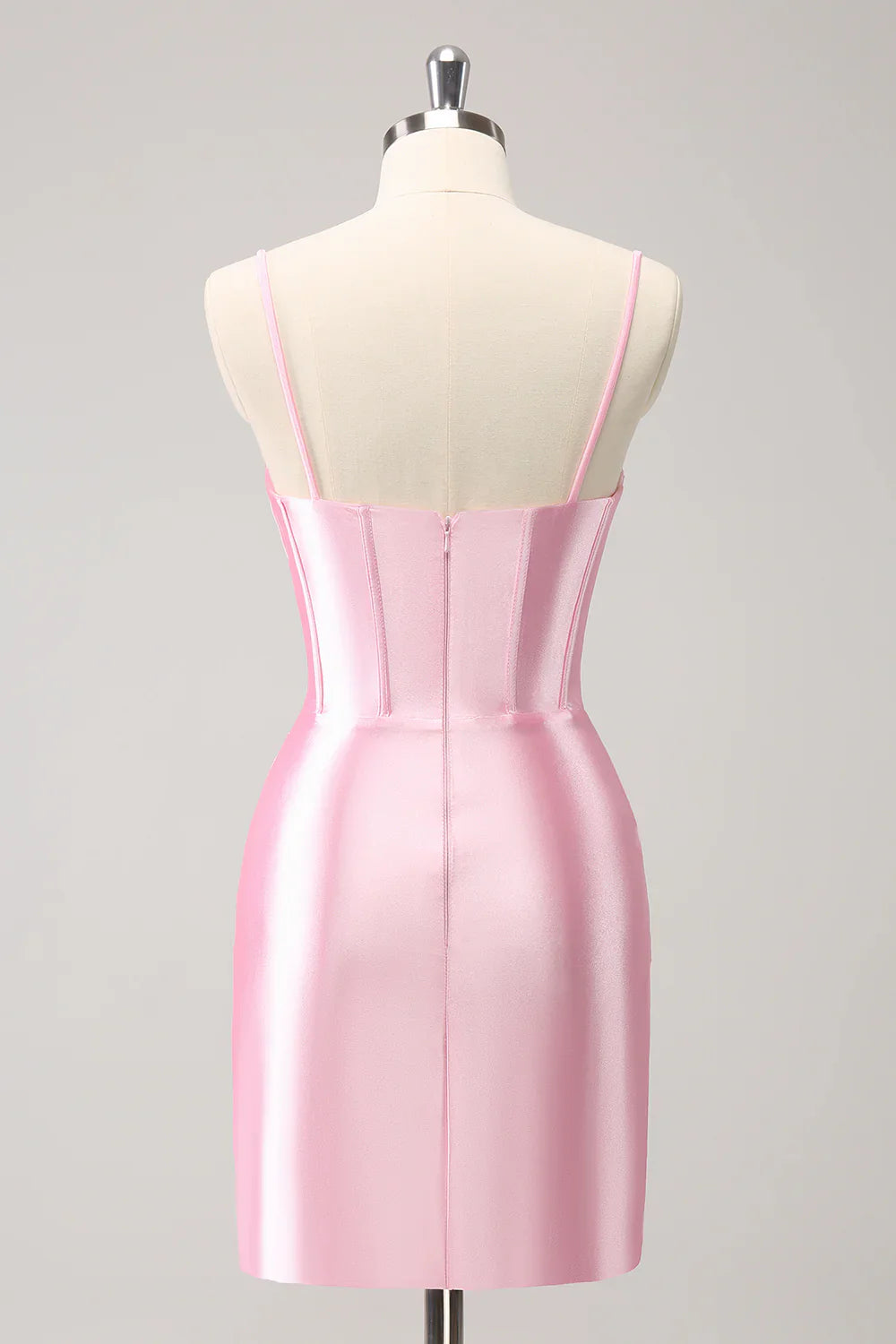 omberprom Homecoming Dress Sparkly Pink Spaghetti Straps Corset Pleated Short Tight with Beading