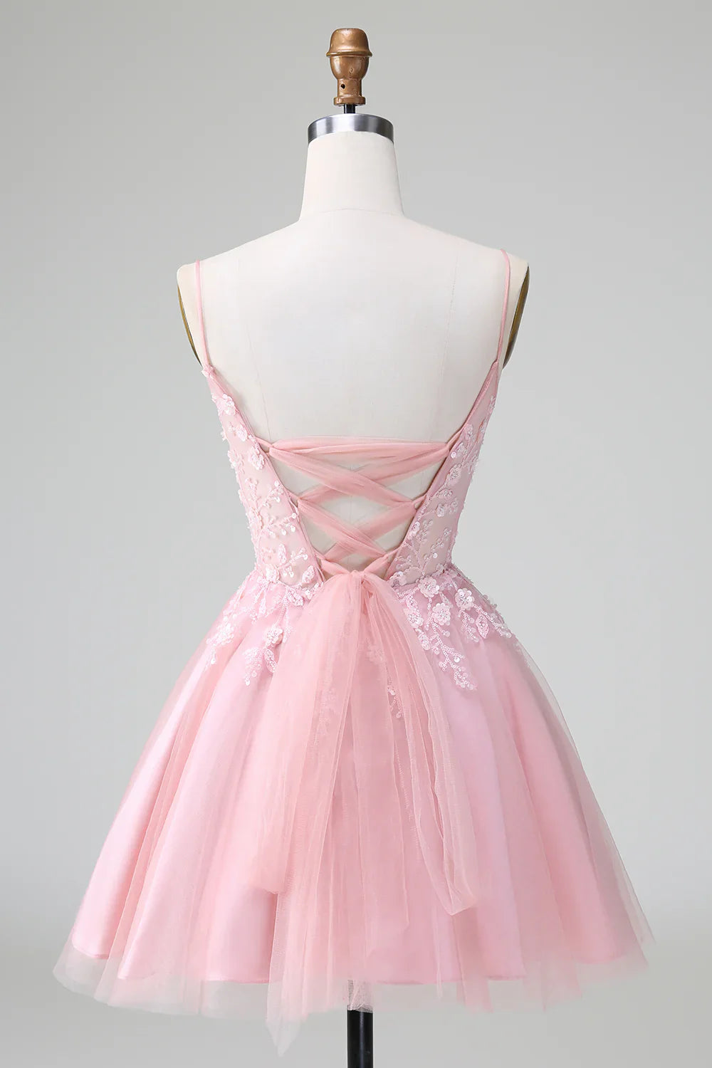 omberprom Short Homecoming Dress Cute Blush A Line Spaghetti Straps Corset with Appliques