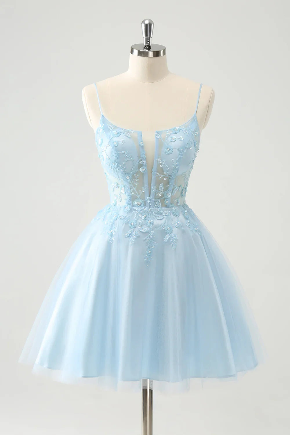 omberprom Cute Homecoming Dress Sparkly Blue A Line Sequins Corset with Lace Up Back