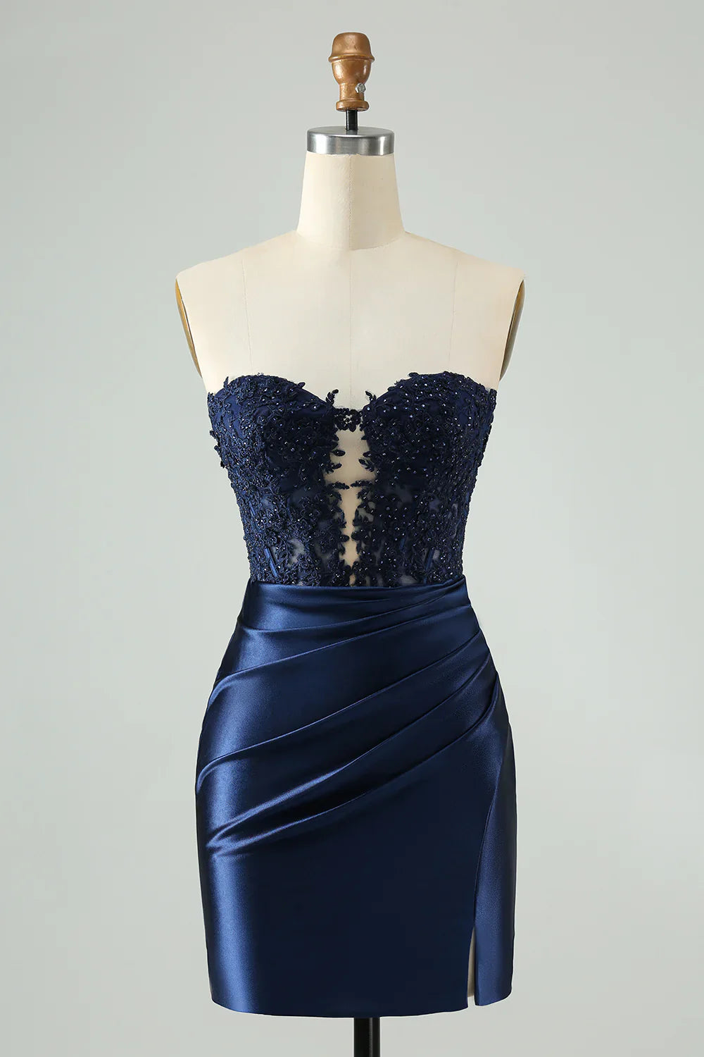 omberprom Short Homecoming Dress Navy Bodycon Sweetheart Corset Beaded with Hollow Out Graduation Dresses