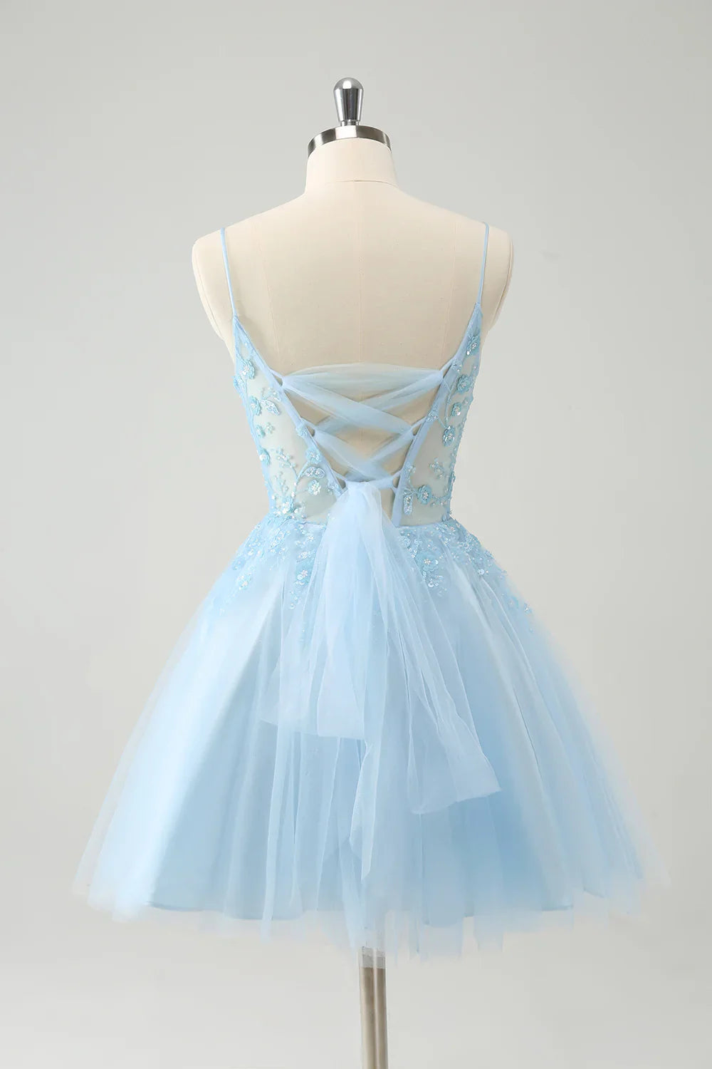 omberprom Cute Homecoming Dress Sparkly Blue A Line Sequins Corset with Lace Up Back