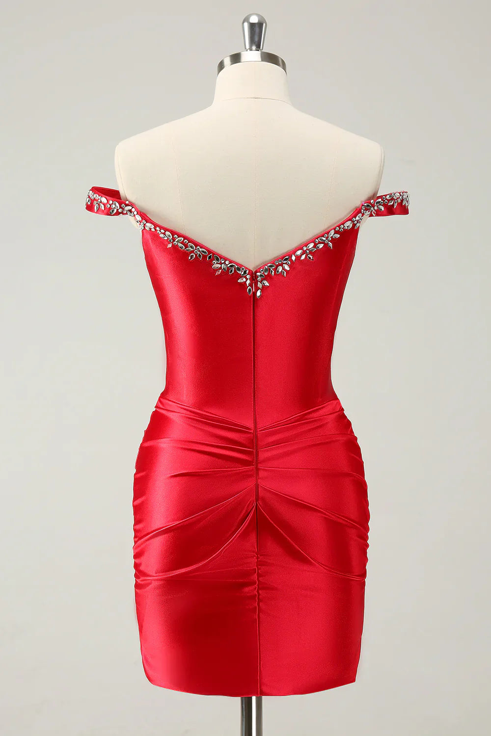 omberprom Charming Homecoming Dress Sheath Off The Shoulder Pleated Graduation Dress with Rhinestones