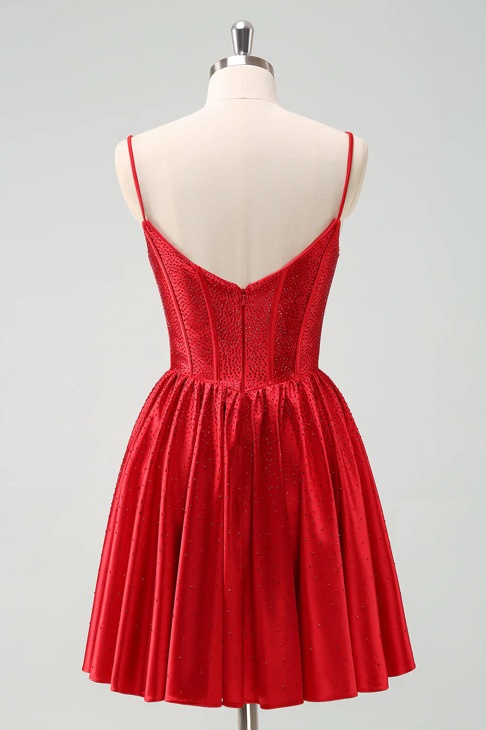 omberprom Short Homecoming Dress Cute Red A Line Spaghetti Straps Ruffle Corset with Beading