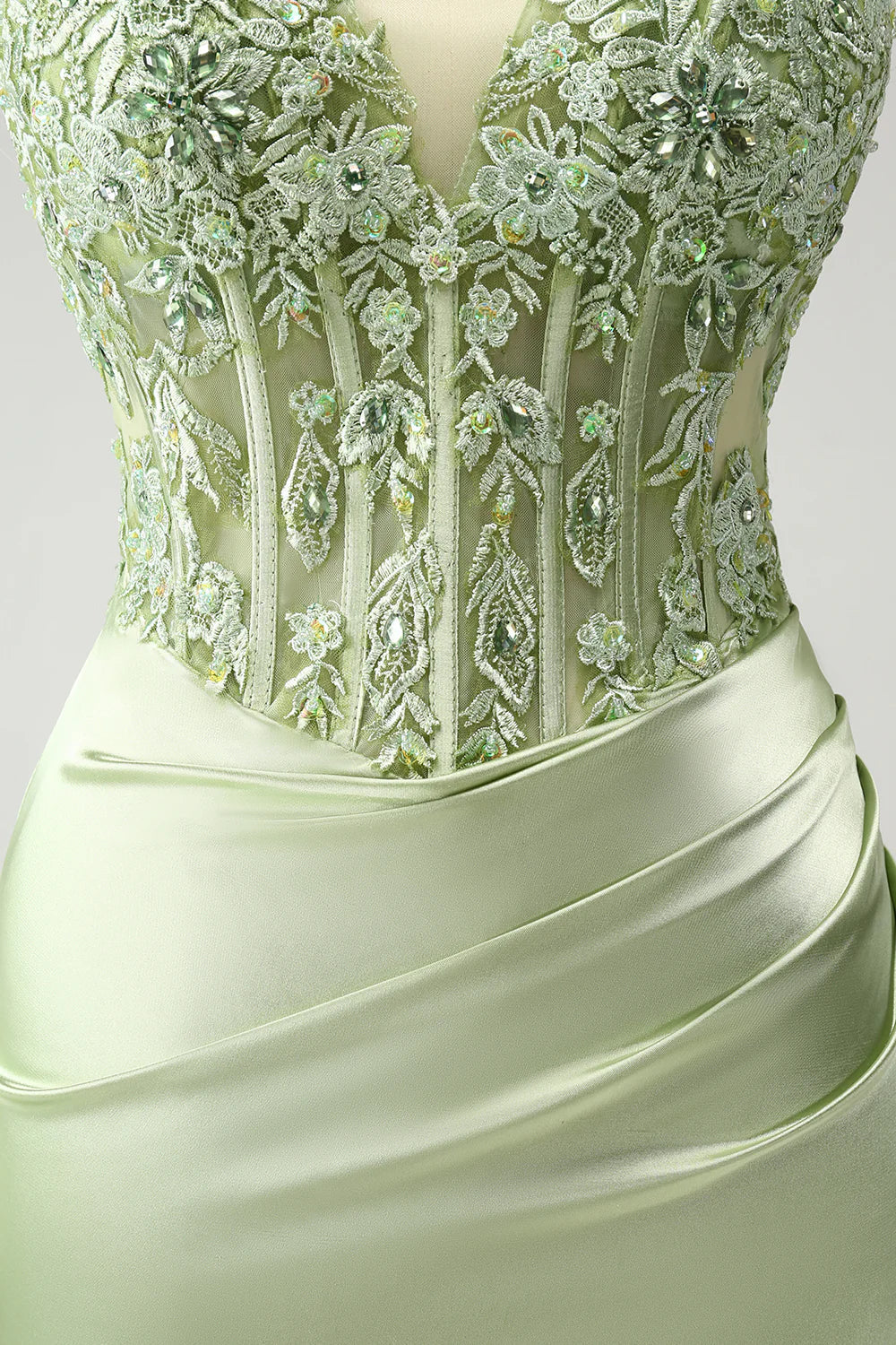 omberprom Stylish Green Homecoming Dress Sheath Criss Cross Back Corset Short with Appliques