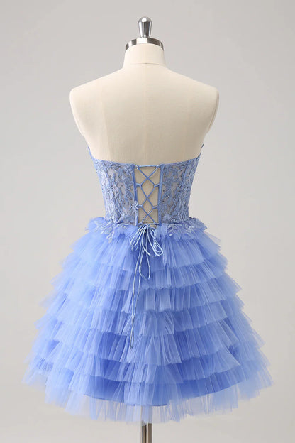 omberprom A Line Homecoming Dress Sweetheart Tiered Corset Lace Up Back with Beading Lilac