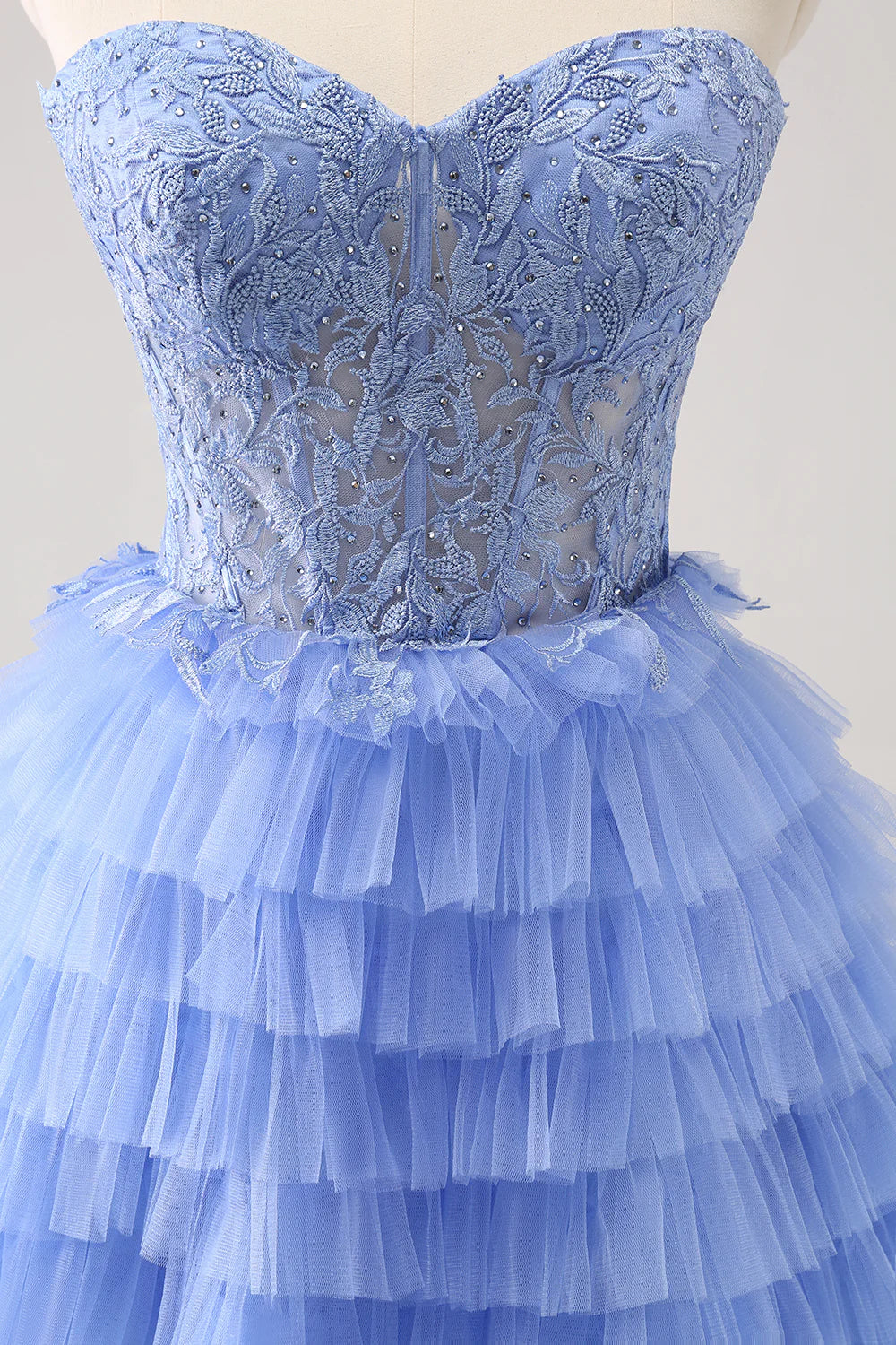 omberprom A Line Homecoming Dress Sweetheart Tiered Corset Lace Up Back with Beading Lilac