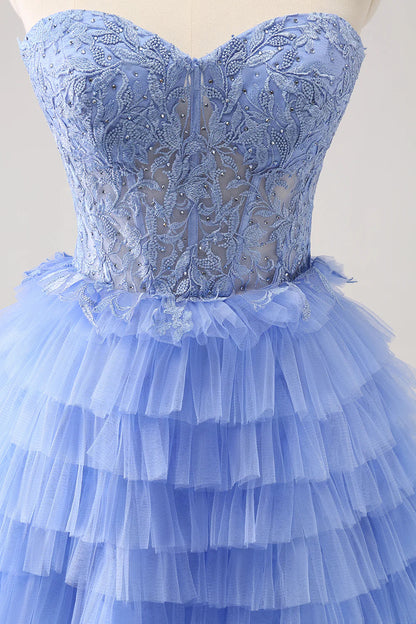 omberprom A Line Homecoming Dress Sweetheart Tiered Corset Lace Up Back with Beading Lilac
