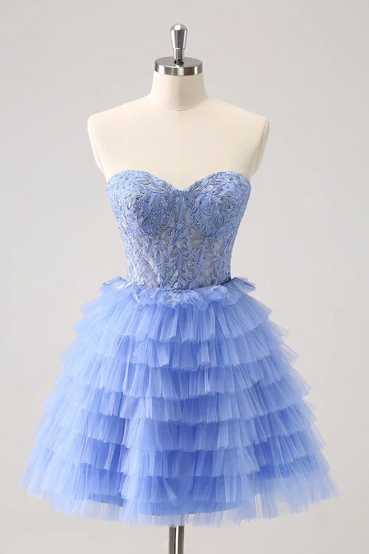 omberprom A Line Homecoming Dress Sweetheart Tiered Corset Lace Up Back with Beading Lilac