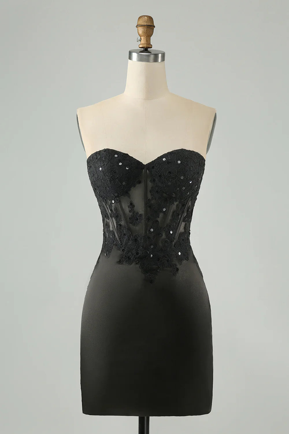 omberprom Short Homecoming Dress Black Bodycon Sweetheart Graduation Dresses Corset with Appliques