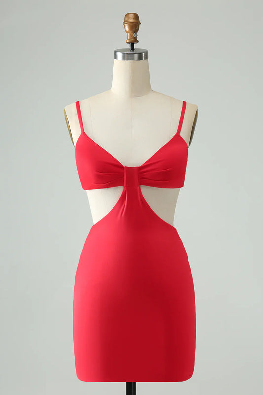 omberprom Homecoming Dress Spaghetti Straps with Hollow Out Graduation Dress Simple Party Dress