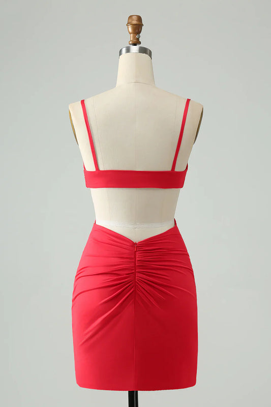 omberprom Homecoming Dress Spaghetti Straps with Hollow Out Graduation Dress Simple Party Dress