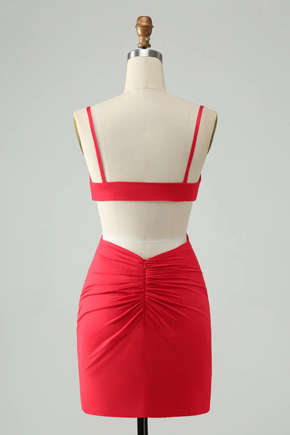 omberprom Homecoming Dress Spaghetti Straps with Hollow Out Graduation Dress Simple Party Dress