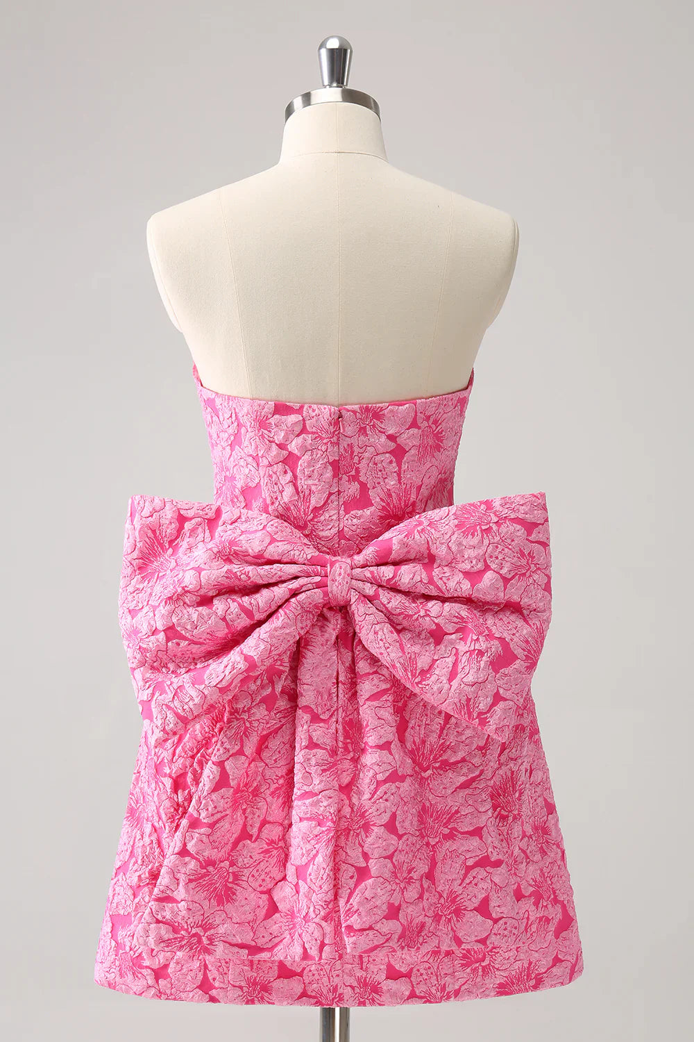omberprom Cute Hot Pink Short Homecoming Dress A Line Strapless Print with Bow