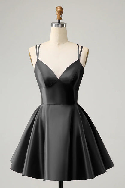 omberprom A Line Homecoming Dress Spaghetti Straps Backless Graduation Dress Simple Party Dress