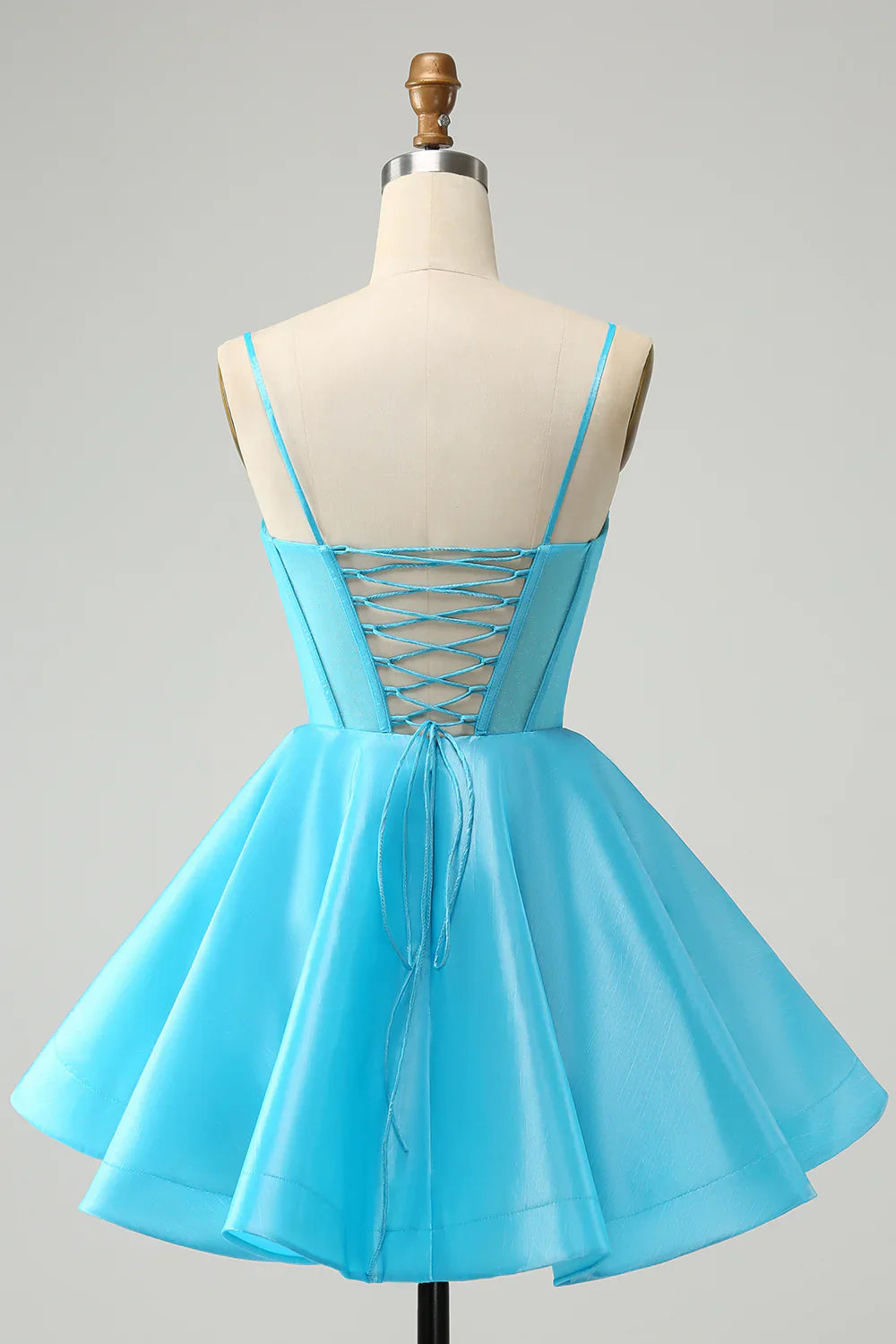 omberprom A Line Homecoming Dress Blue Spaghetti Straps Corset Short with Beading