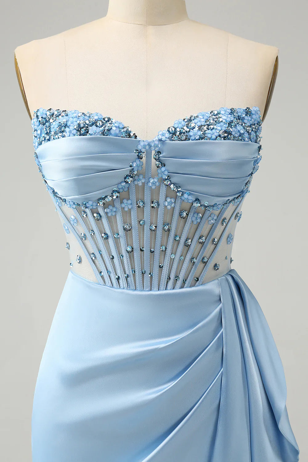 omberprom Blue Homecoming Dress Bodycon Sweetheart Pleated Corset with Beading Stylish