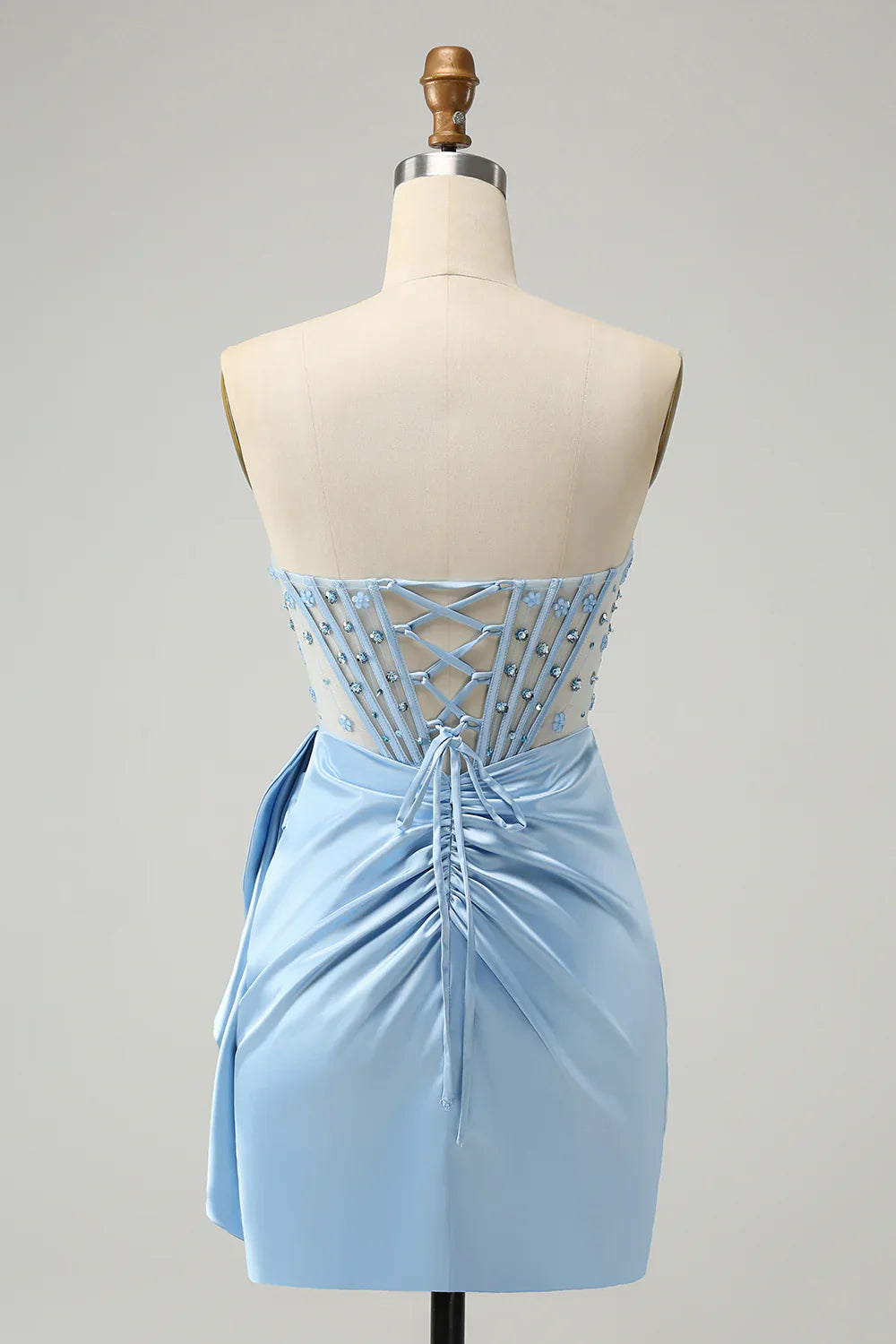 omberprom Blue Homecoming Dress Bodycon Sweetheart Pleated Corset with Beading Stylish