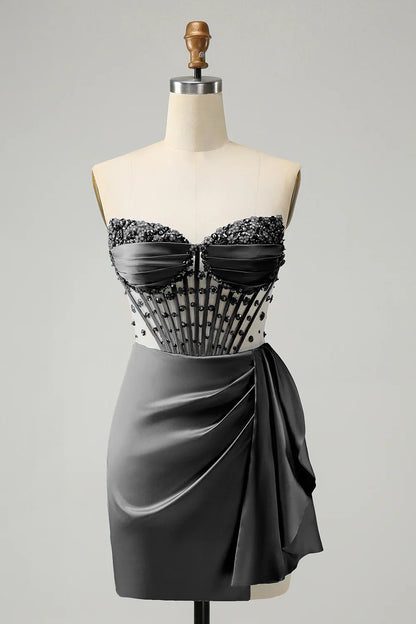 omberprom Blue Homecoming Dress Bodycon Sweetheart Pleated Corset with Beading Stylish
